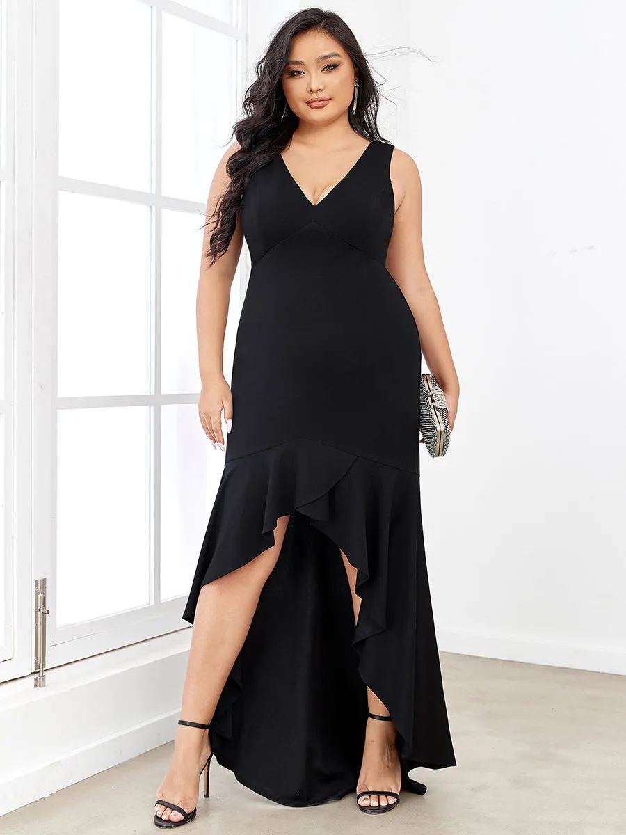 Plus Size Fishtail Asymmetrical Hem Deep V Neck Wholesale Evening Dresses