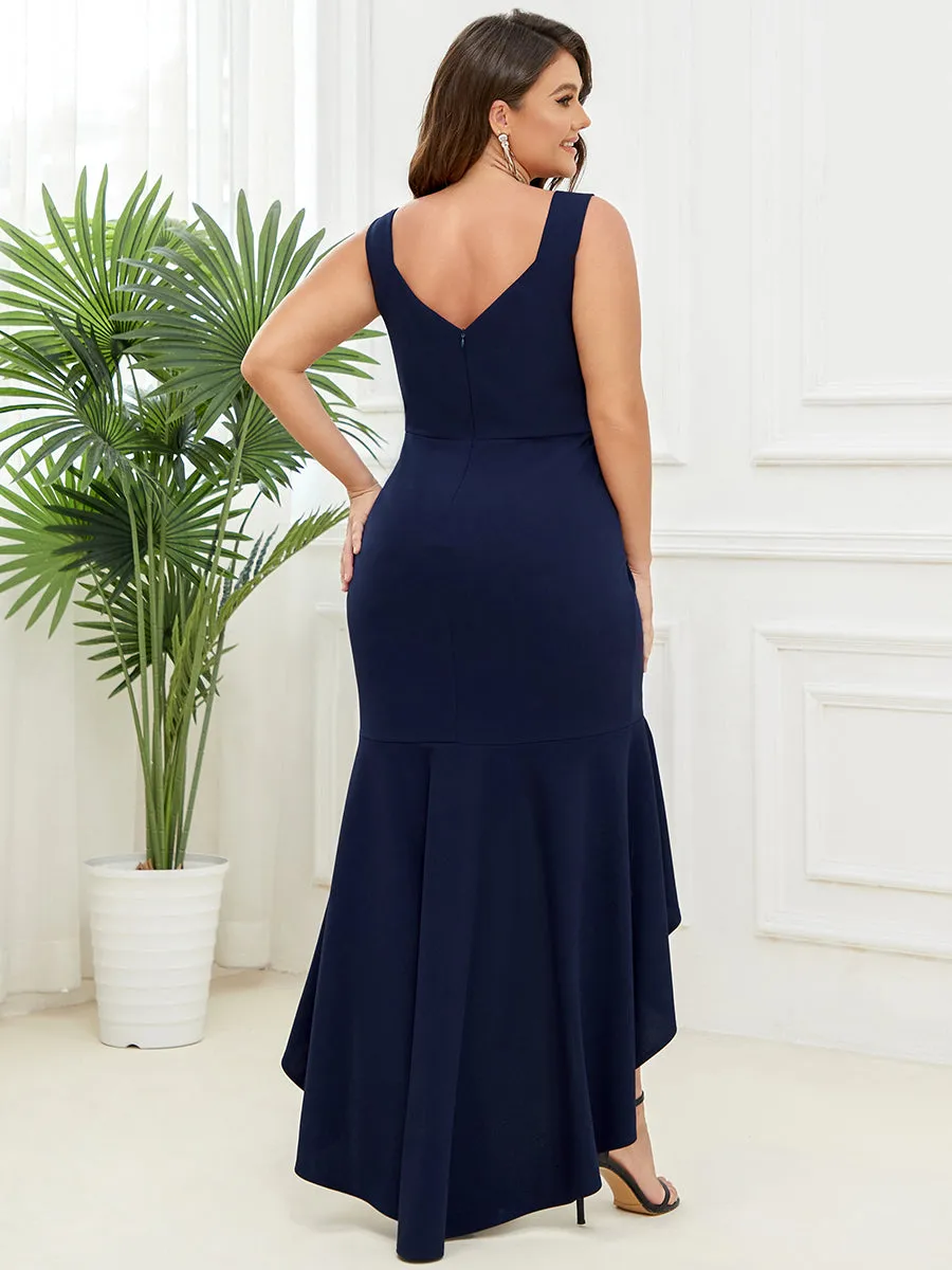 Plus Size Fishtail Asymmetrical Hem Deep V Neck Wholesale Evening Dresses