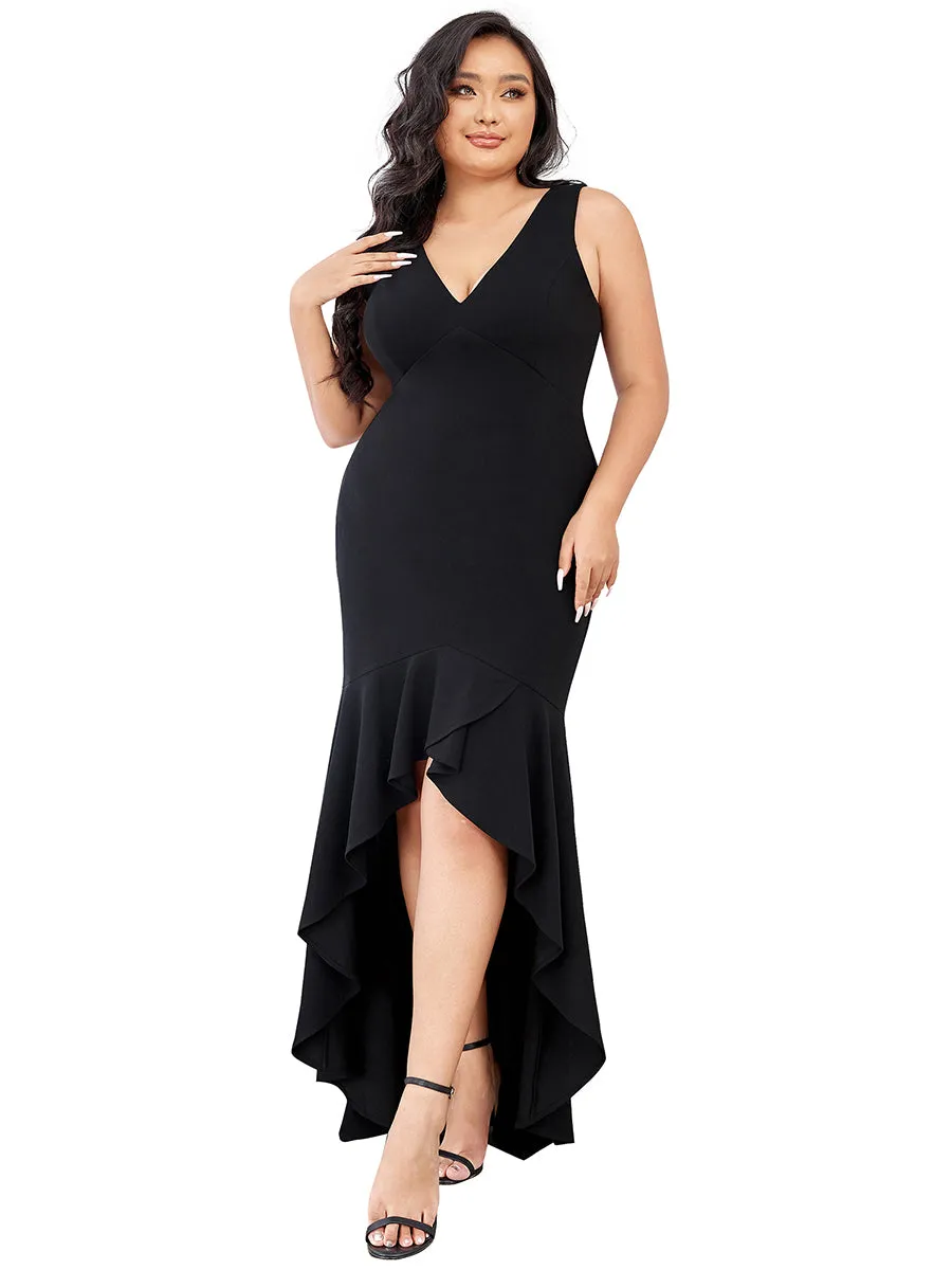 Plus Size Fishtail Asymmetrical Hem Deep V Neck Wholesale Evening Dresses