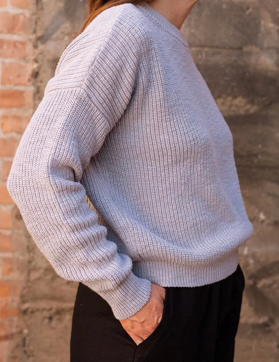 Pull On Sweater in Heather Blue