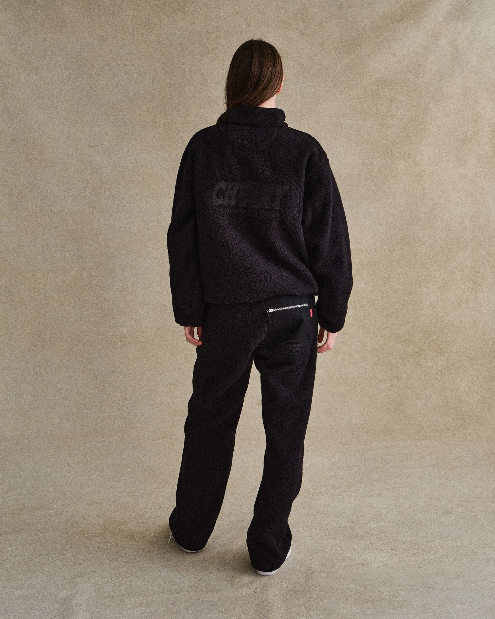 Quarter Zip Sherpa Pullover (Black)