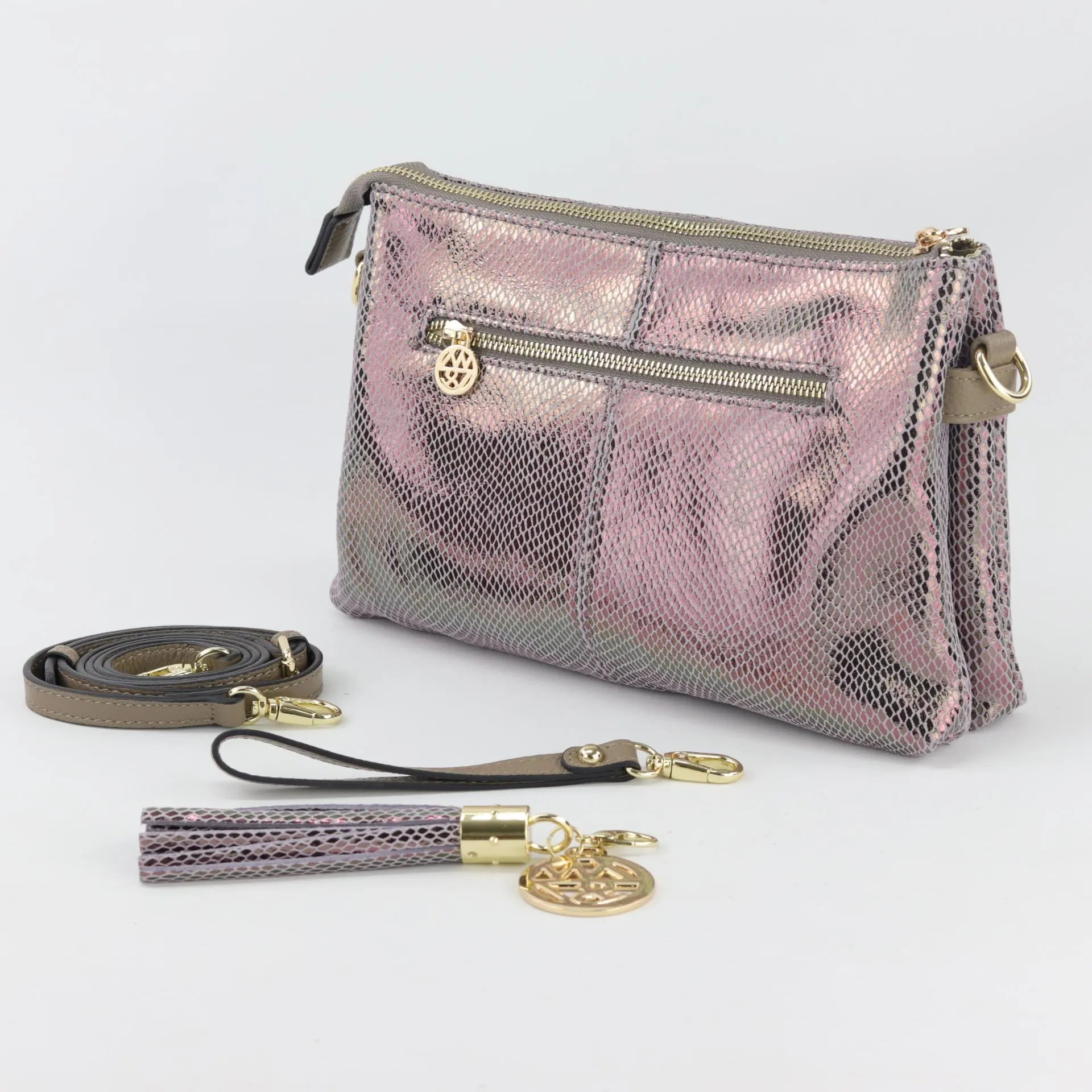 Ruby leather or suede clutch crossbody bag