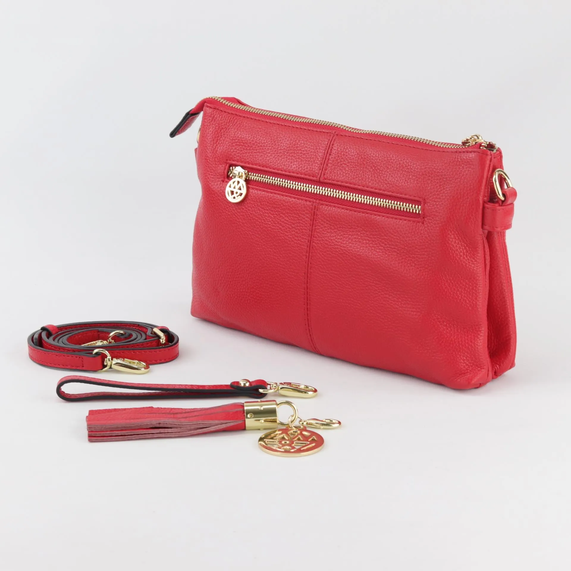 Ruby leather or suede clutch crossbody bag