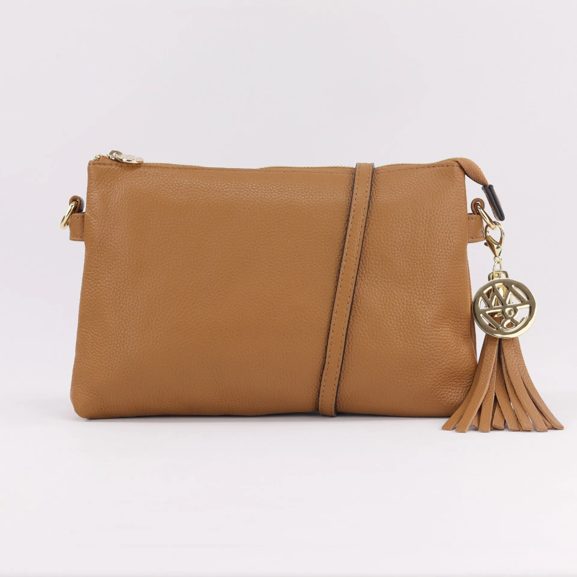 Ruby leather or suede clutch crossbody bag