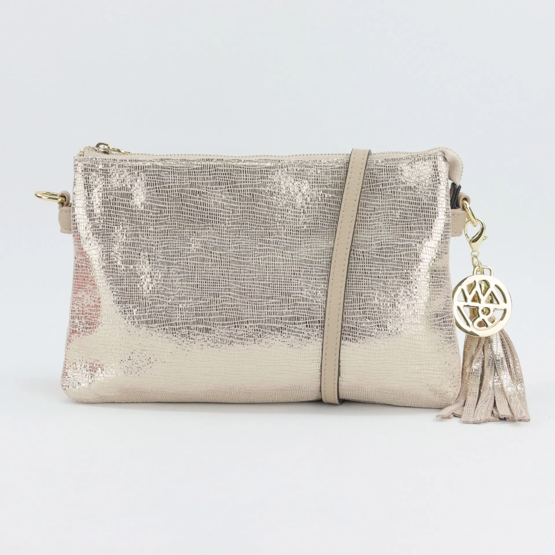 Ruby leather or suede clutch crossbody bag