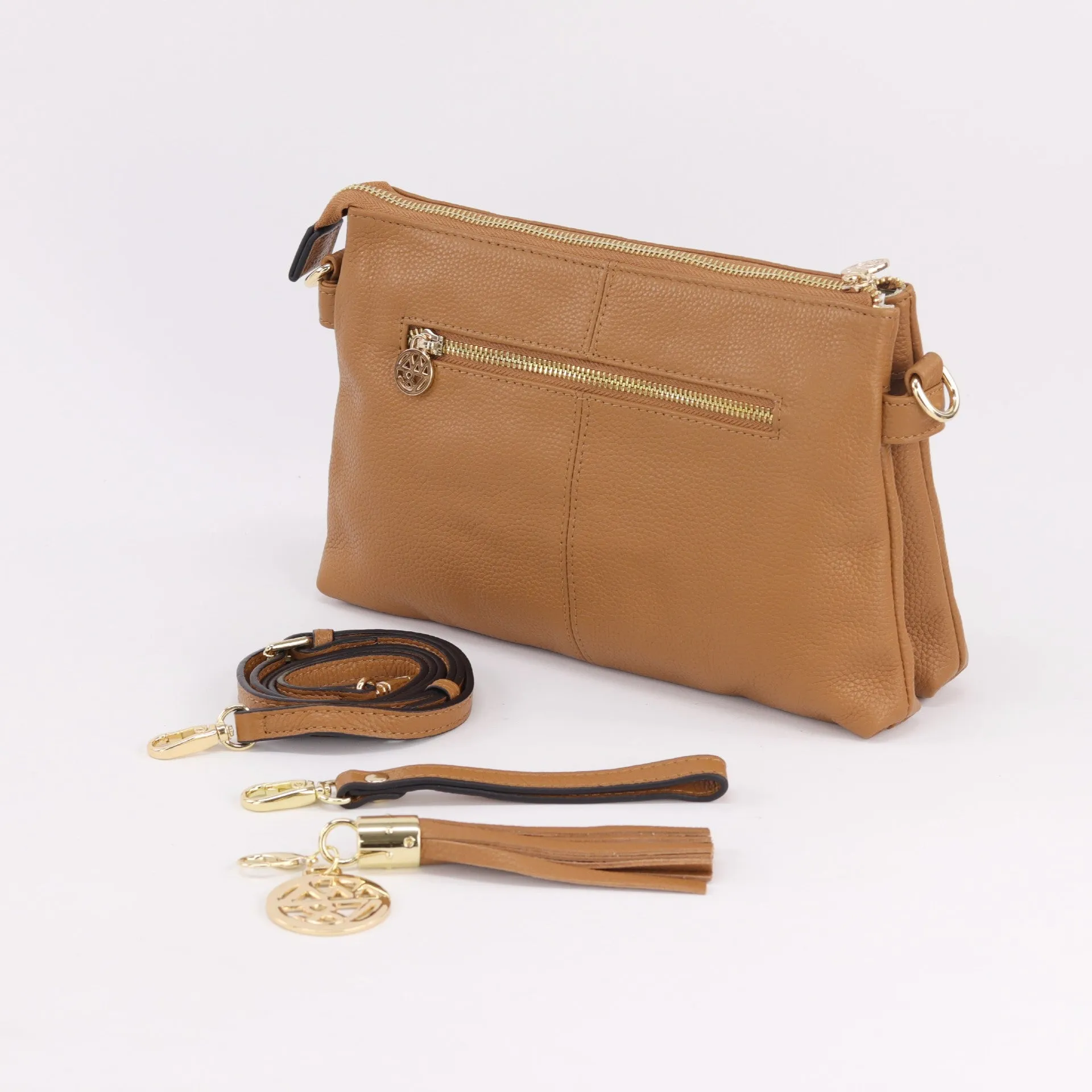 Ruby leather or suede clutch crossbody bag