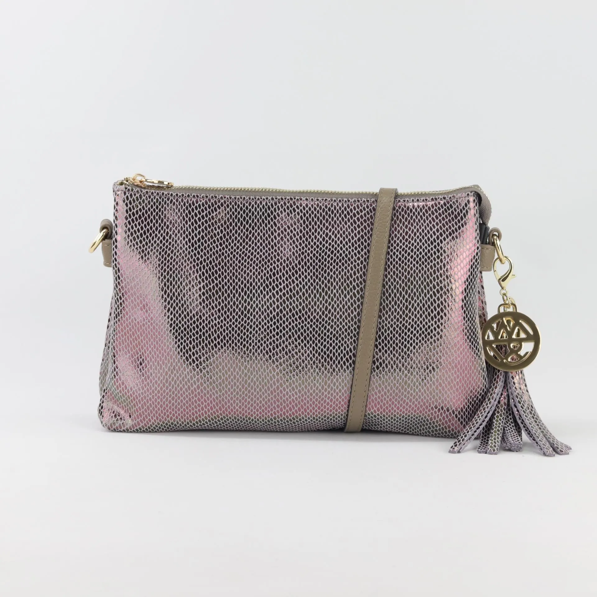 Ruby leather or suede clutch crossbody bag