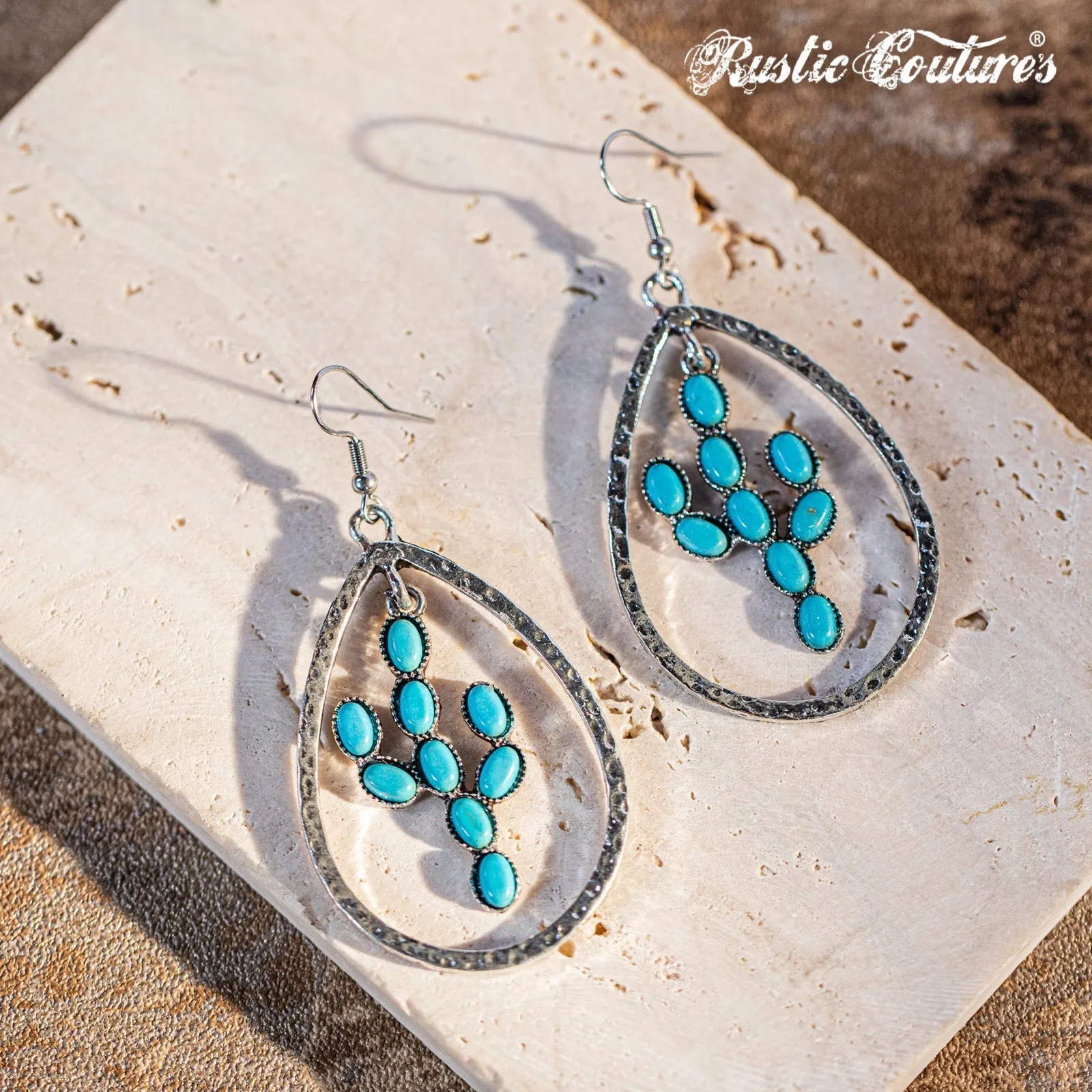 Rustic Couture's Natural Stone Cactus Teardrop Shape Dangling Earring