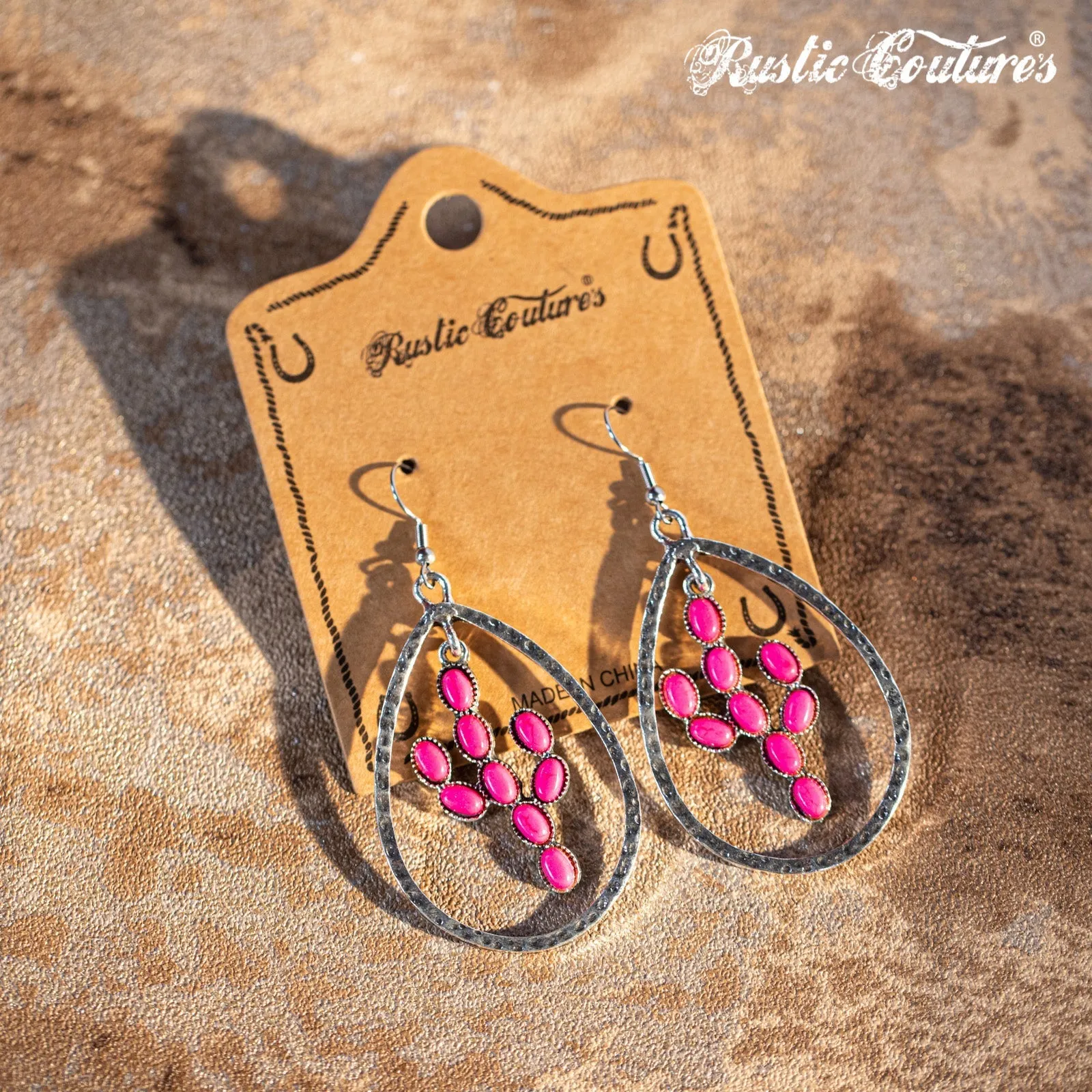 Rustic Couture's Natural Stone Cactus Teardrop Shape Dangling Earring