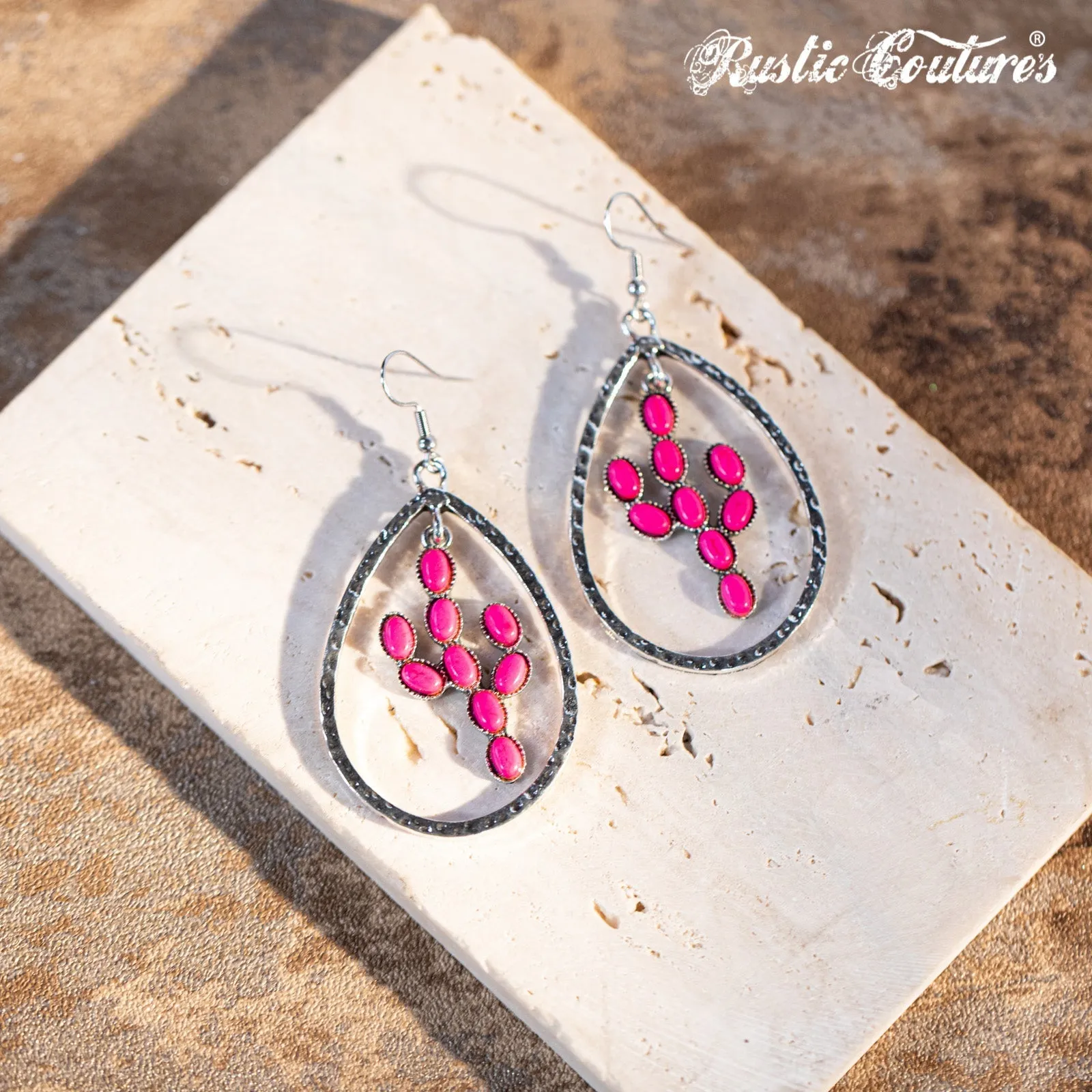 Rustic Couture's Natural Stone Cactus Teardrop Shape Dangling Earring