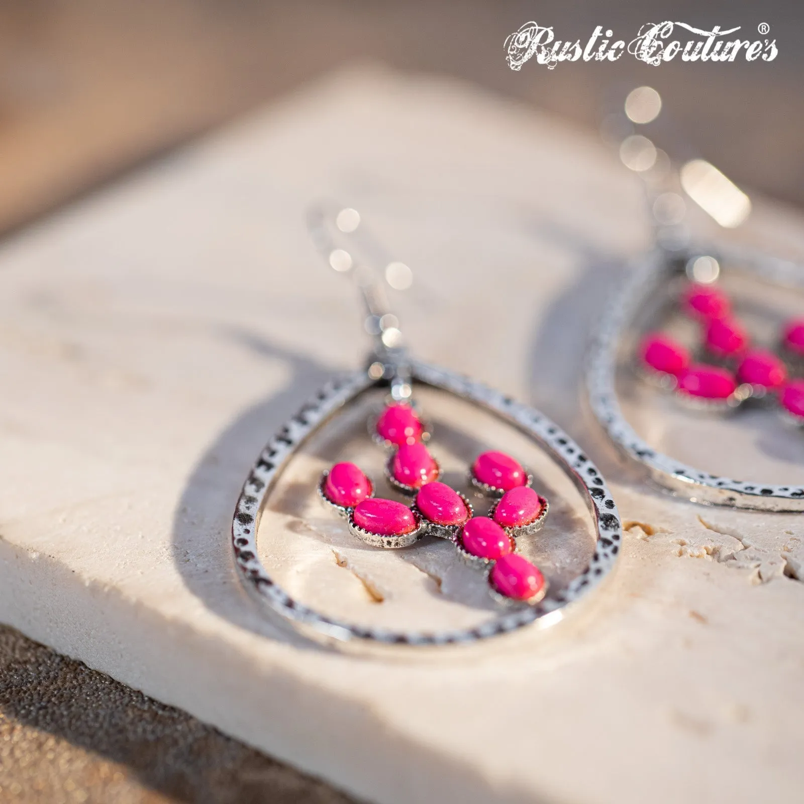 Rustic Couture's Natural Stone Cactus Teardrop Shape Dangling Earring