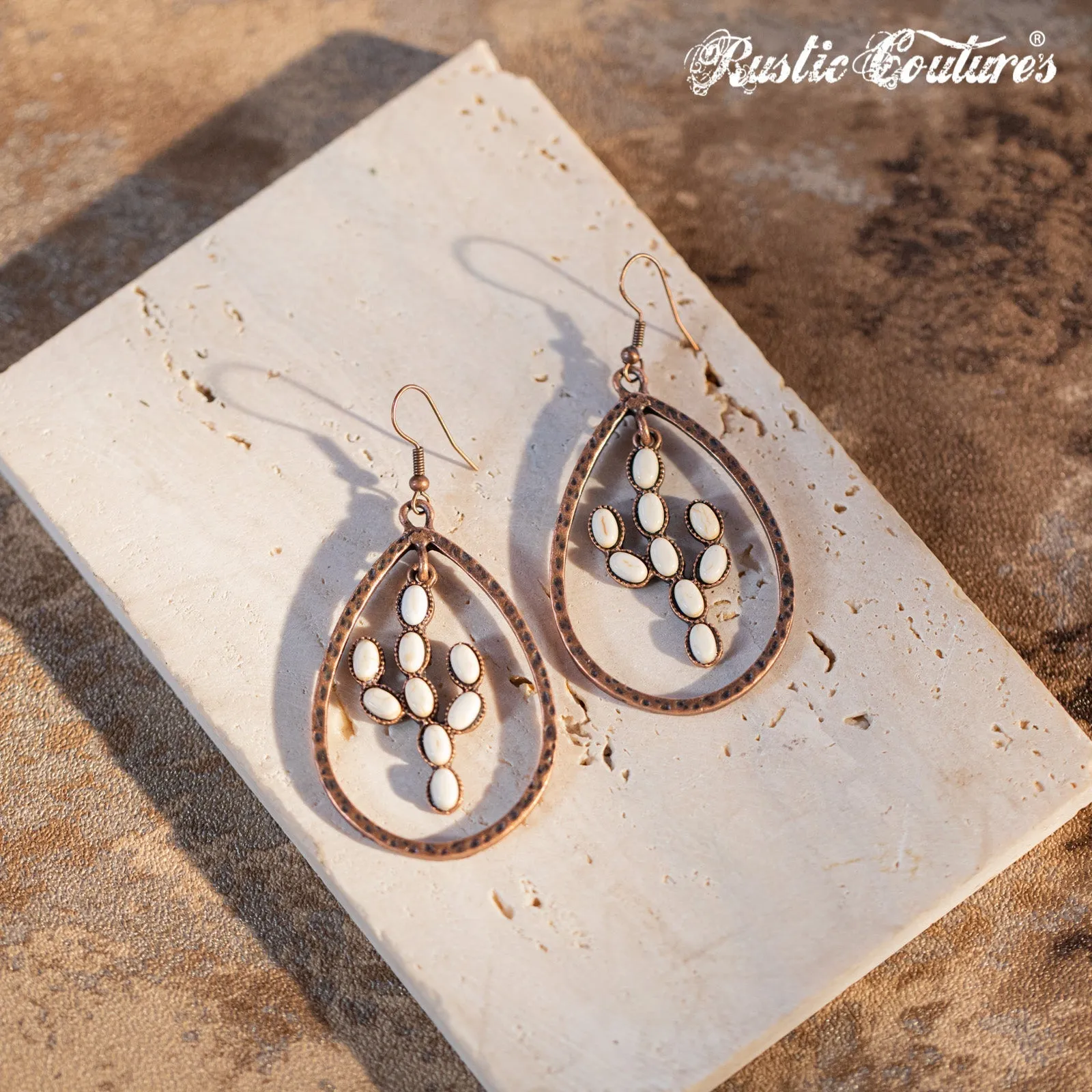 Rustic Couture's Natural Stone Cactus Teardrop Shape Dangling Earring