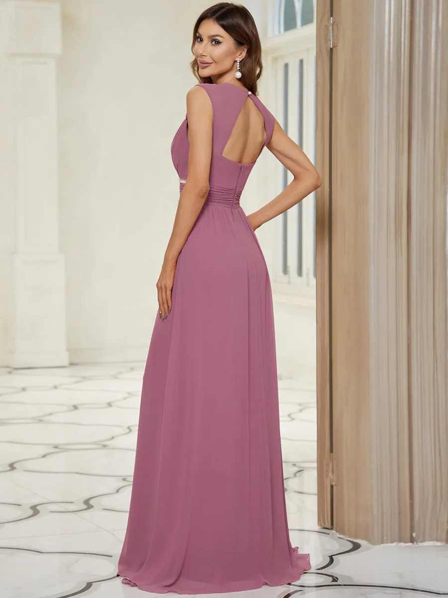 Sleeveless Floor Length V Neck Wholesale Bridesmaid dresses