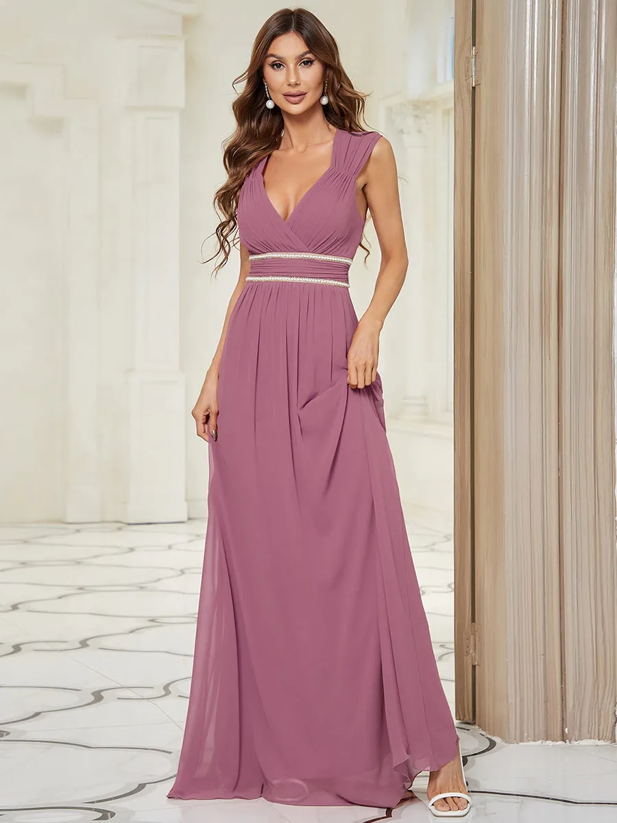 Sleeveless Floor Length V Neck Wholesale Bridesmaid dresses