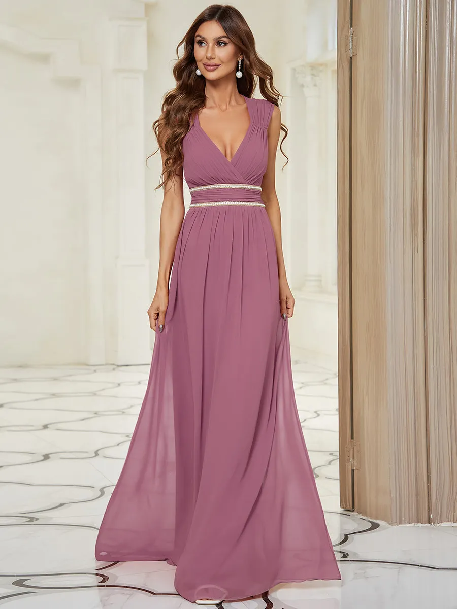 Sleeveless Floor Length V Neck Wholesale Bridesmaid dresses