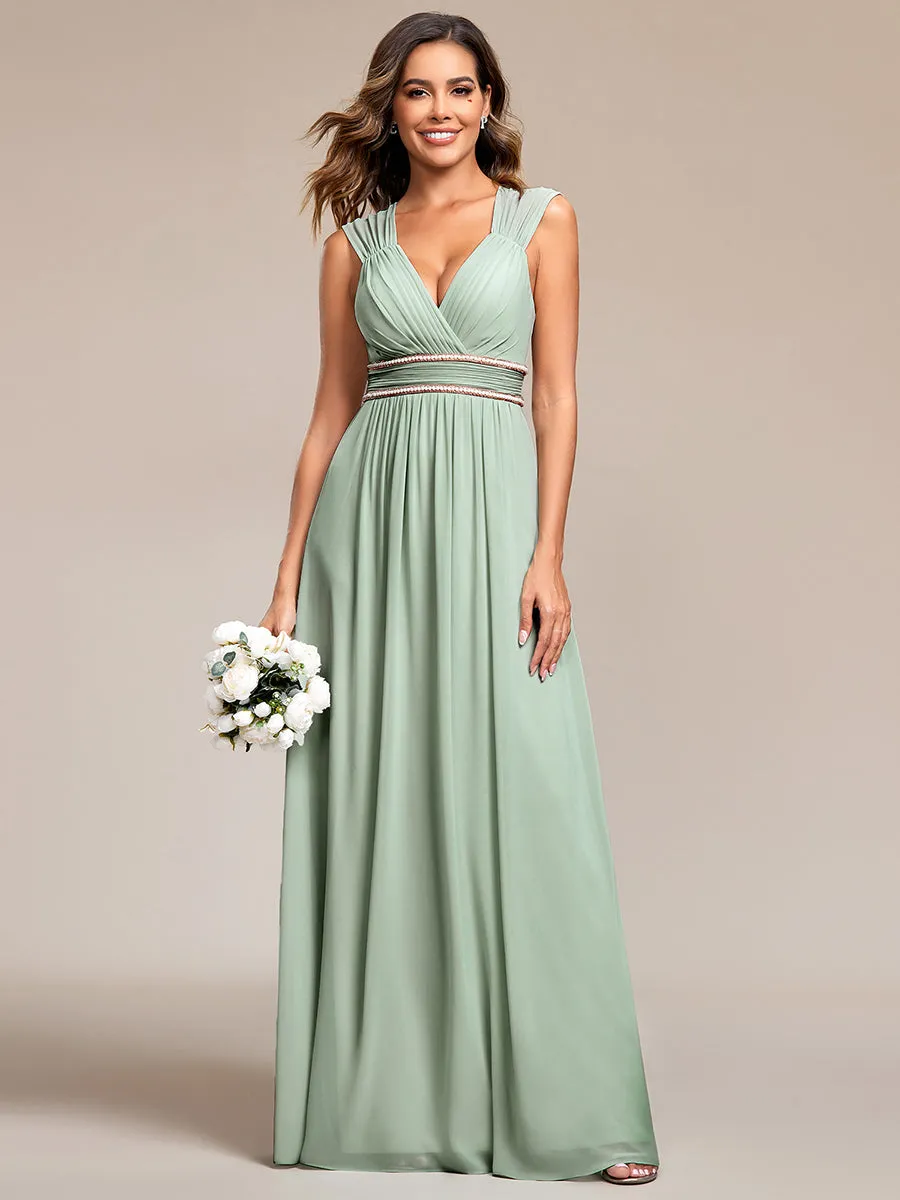 Sleeveless Floor Length V Neck Wholesale Bridesmaid dresses