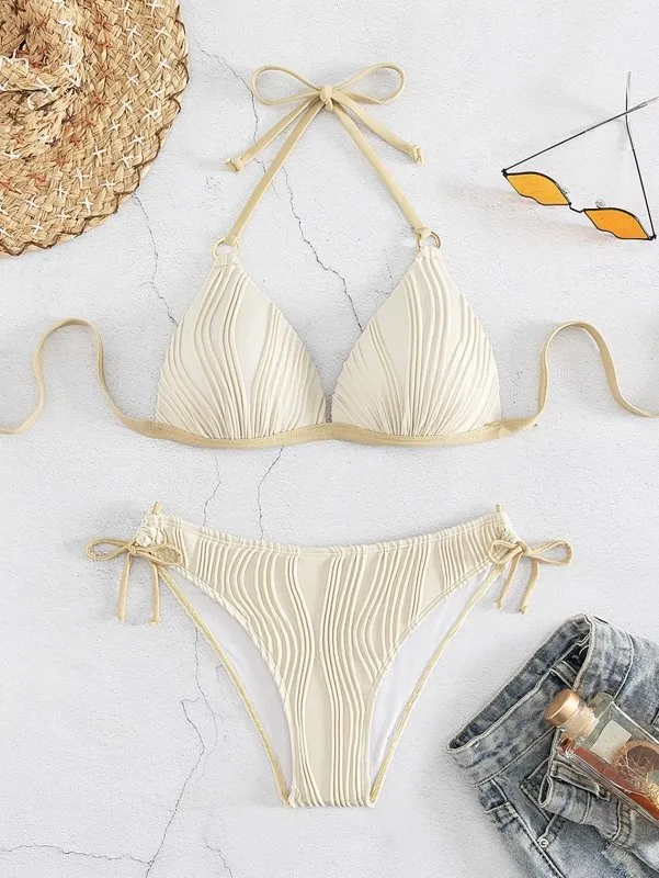 Solid Color Swimsuit Sexy Swimsuit Women Split Ornament Bikini