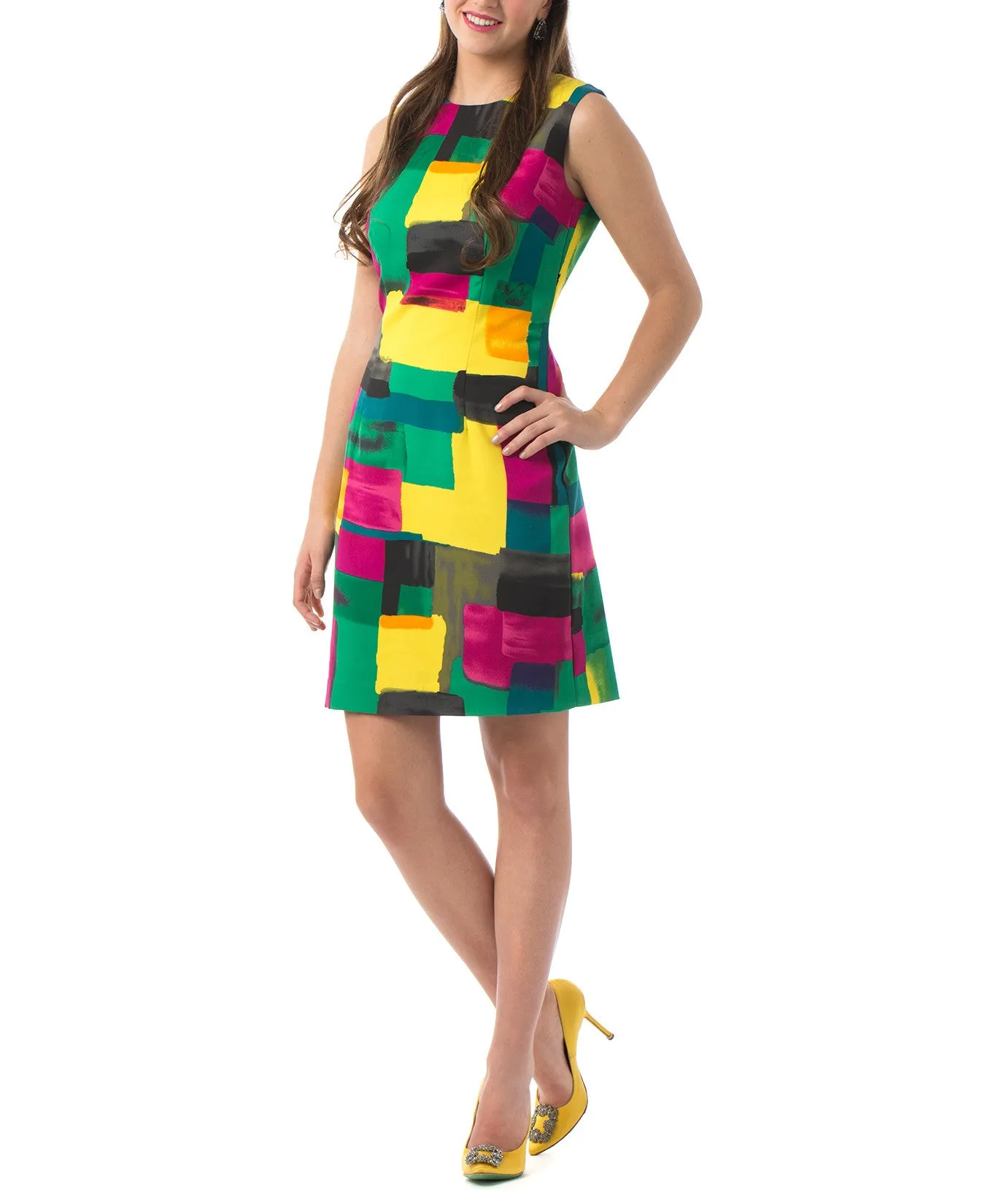 Vibrant yet classy stretch-fabric dress flatters your silhouette